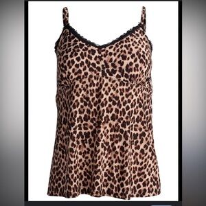 Rene Rofe Black & Brown Cheetah print  sleepwear Camisole lace trim size xl